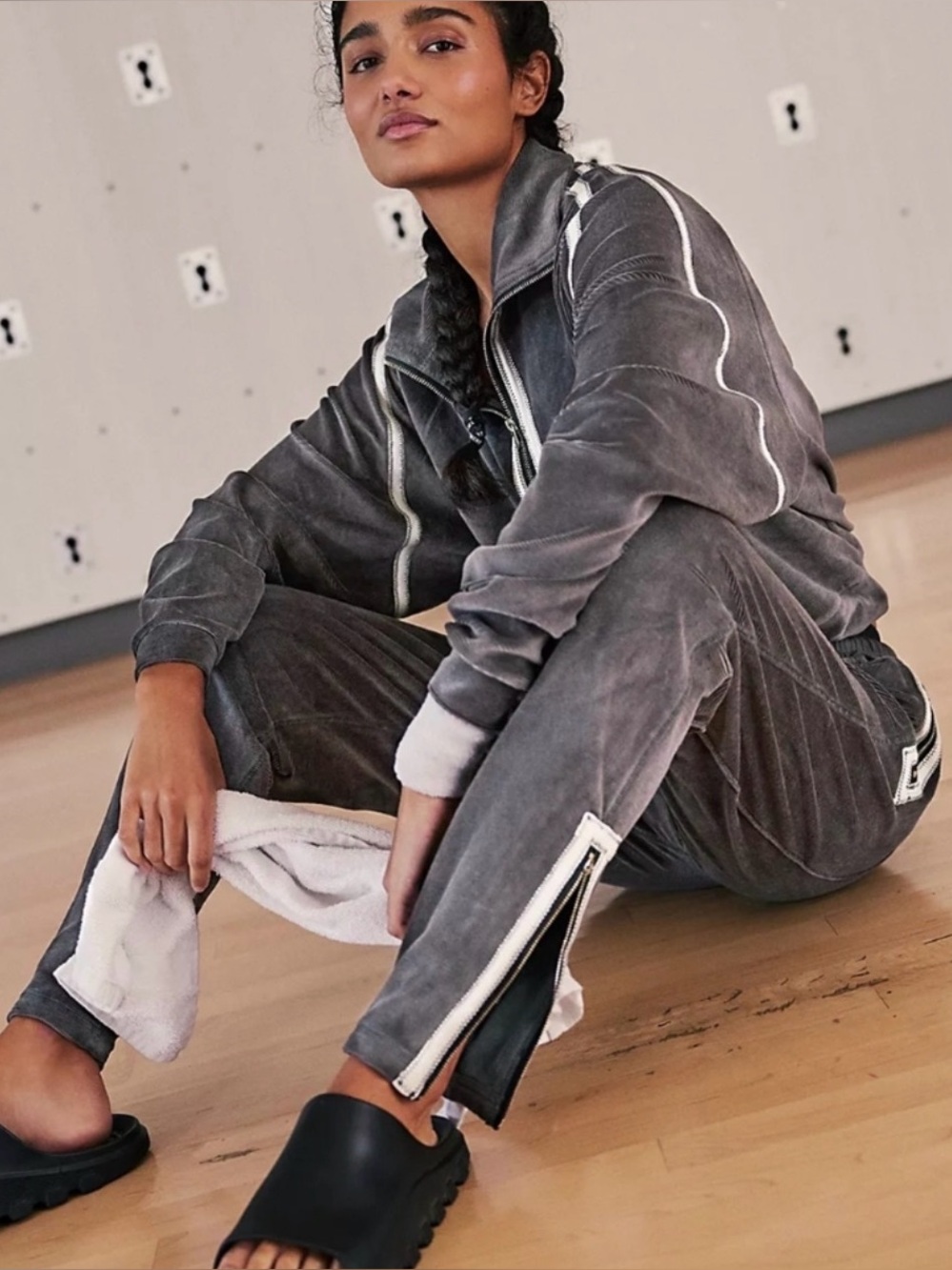 FP Movement Friday Love Charcoal Gray Velour Joggers